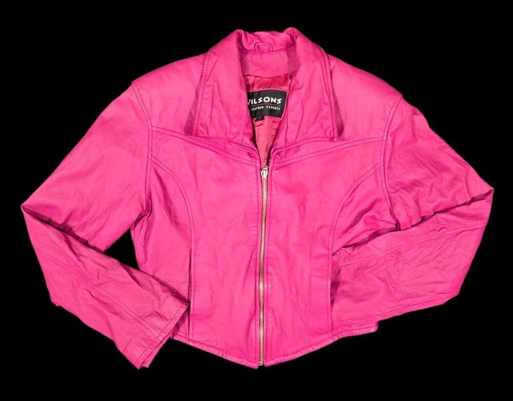 Vtg Wilsons Leather Hot Pink Jacket Western Cropped 90s Y2K Cowgirl Barbiecore